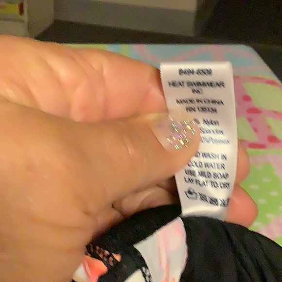 RINGO bikini top black white with beautiful colored flowers on it size medium - Picture 7 of 11